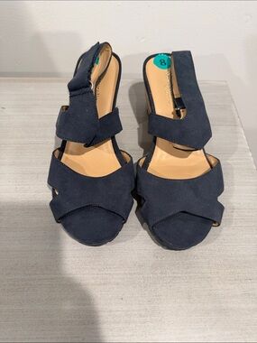 Naturalizer Navy Suede Open-Toe Slingback Heels